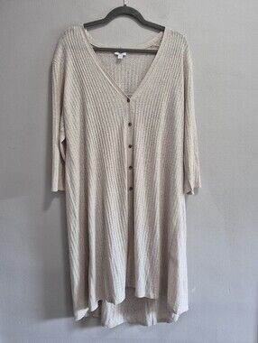J. Jill Ribbed Oversized Long Cardigan Sweater Oatmeal Cream Linen Blend XL